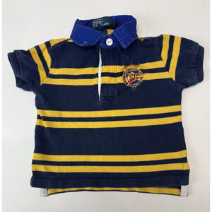 Polo Ralph Lauren Baby Rugby Shirt 12M Navy Yellow Stripe Crest Logo Preppy